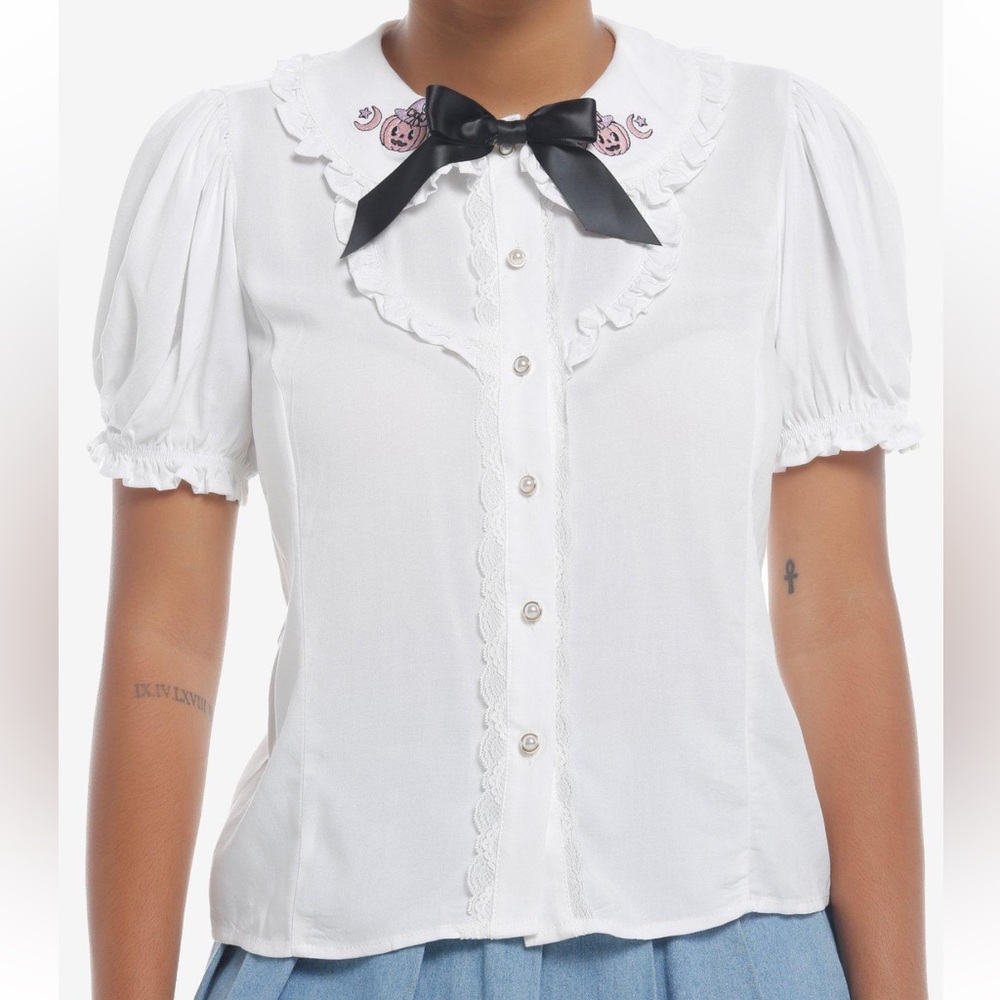 Sweet Society‎ Pink Jack O Lanterns Ruffle Collar Top Hot Topic Halloween